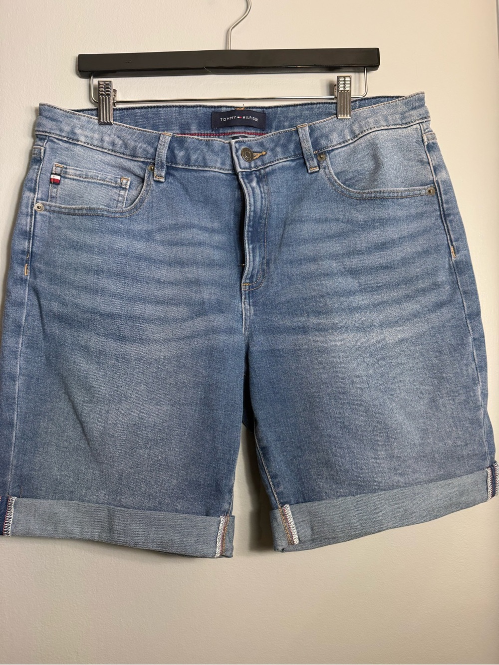 1. Tommy Hilfiger Light Blue Rolled-Cuff Denim Shorts